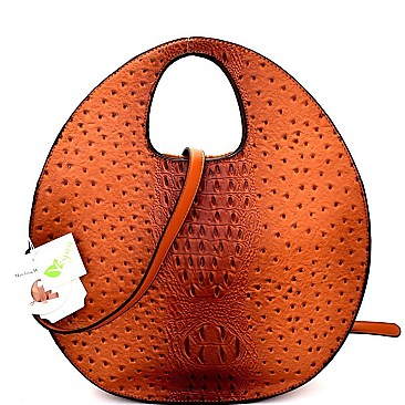 Ostrich Print Embossed Fringed Round Boutique Satchel Wallet SET