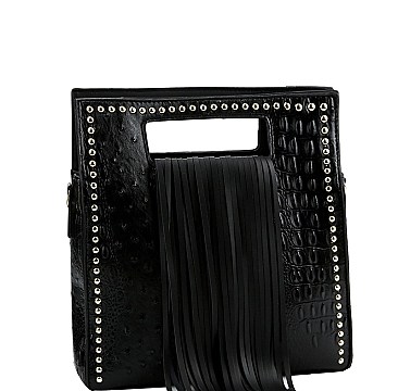 Fringe Accent Ostrich Print Cut-out Handle 2-Way Medium Satchel MH-D0497