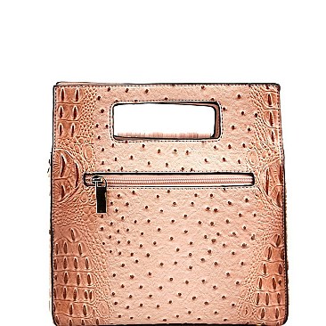 Fringe Accent Ostrich Print Cut-out Handle 2-Way Medium Satchel MH-D0497