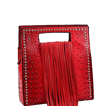 Fringe Accent Ostrich Print Cut-out Handle 2-Way Medium Satchel MH-D0497