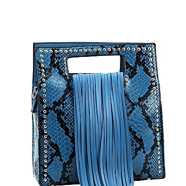 Fringe Accent Snake Print Cut-out Handle 2-Way Medium Satchel MH-D0499