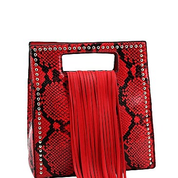 Fringe Accent Snake Print Cut-out Handle 2-Way Medium Satchel MH-D0499