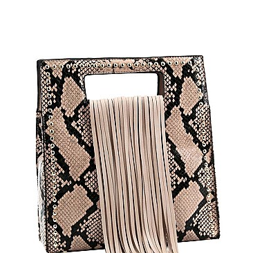Fringe Accent Snake Print Cut-out Handle 2-Way Medium Satchel MH-D0499