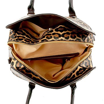 LEOPARD PRINT PADLOCK ACCENT SATCHEL