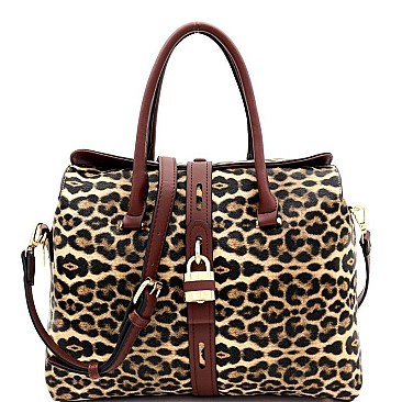LEOPARD PRINT PADLOCK ACCENT SATCHEL