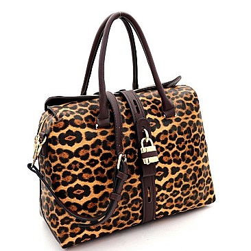 LEOPARD PRINT PADLOCK ACCENT SATCHEL