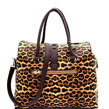 LEOPARD PRINT PADLOCK ACCENT SATCHEL