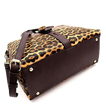 LEOPARD PRINT PADLOCK ACCENT SATCHEL