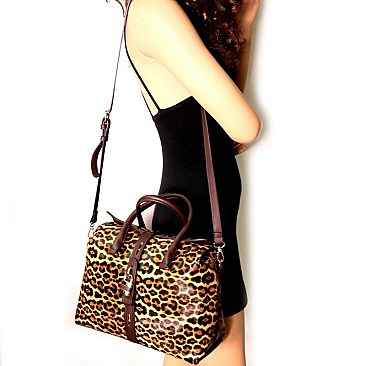 LEOPARD PRINT PADLOCK ACCENT SATCHEL