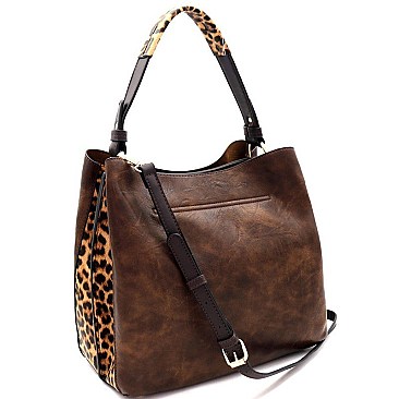Double-Compartment Leopard Print Side 2-Way Hobo