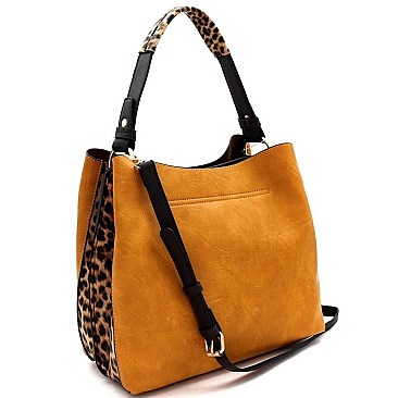Double-Compartment Leopard Print Side 2-Way Hobo