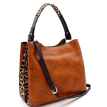 Double-Compartment Leopard Print Side 2-Way Hobo