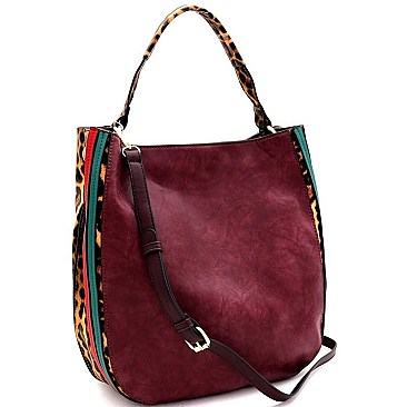 STRIPED LEOPARD PRINT 2-WAY HOBO
