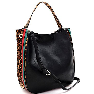 STRIPED LEOPARD PRINT 2-WAY HOBO