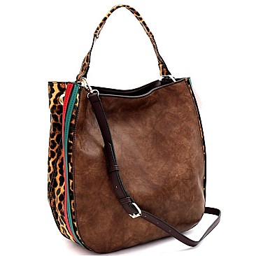 STRIPED LEOPARD PRINT 2-WAY HOBO