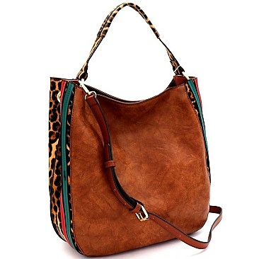 STRIPED LEOPARD PRINT 2-WAY HOBO