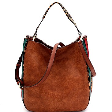 STRIPED LEOPARD PRINT 2-WAY HOBO