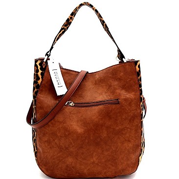 STRIPED LEOPARD PRINT 2-WAY HOBO