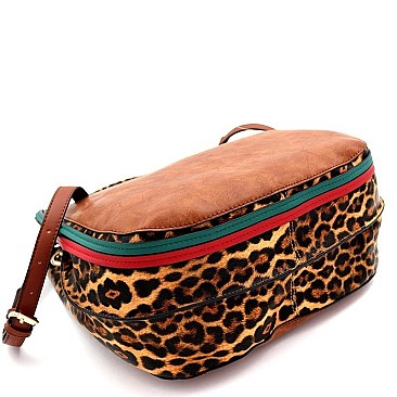 STRIPED LEOPARD PRINT 2-WAY HOBO