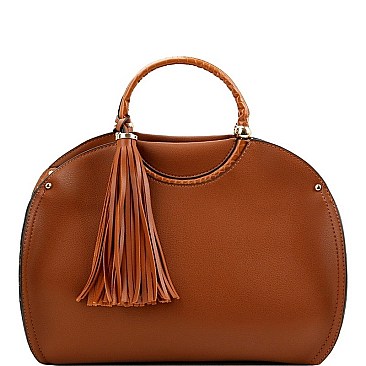 CROCODILE TRIM TASSEL ACCENT SATCHEL