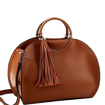 CROCODILE TRIM TASSEL ACCENT SATCHEL
