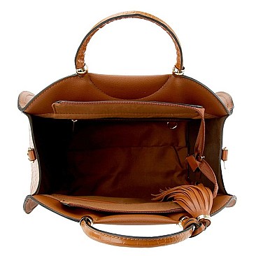CROCODILE TRIM TASSEL ACCENT SATCHEL