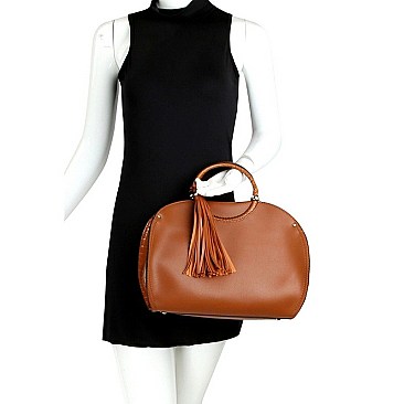 CROCODILE TRIM TASSEL ACCENT SATCHEL