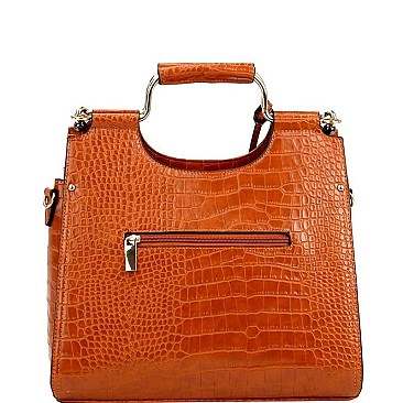 Tassel Accent Crocodile Print Satchel Wallet SET