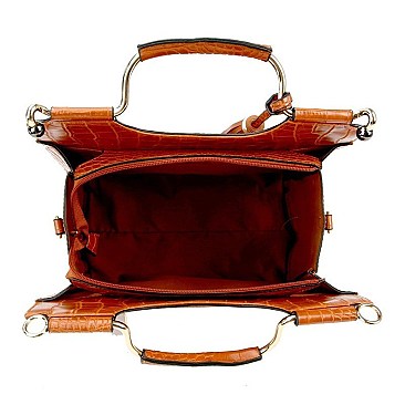 Tassel Accent Crocodile Print Satchel Wallet SET