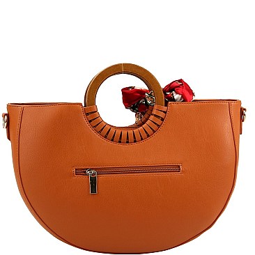 2-Way Scarf Accent Wooden Handle Half-Moon Satchel