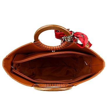2-Way Scarf Accent Wooden Handle Half-Moon Satchel
