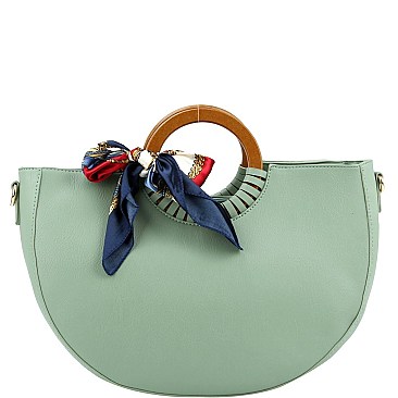 2-Way Scarf Accent Wooden Handle Half-Moon Satchel