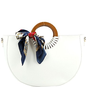 2-Way Scarf Accent Wooden Handle Half-Moon Satchel
