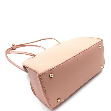 Structured Wooden Top Handle Accent Boxy Tote Bag