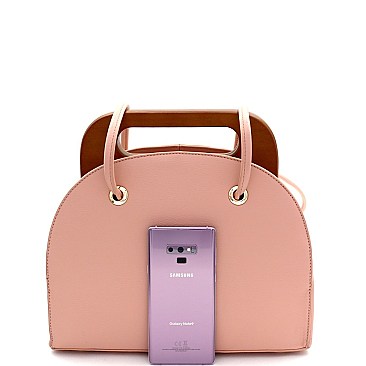 Structured Wooden Top Handle Accent Boxy Tote Bag