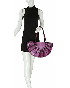LARGE SIZE CROCO TOP HANDLE ROUND SATCHEL