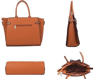 3 IN 1 SOLID COLOR HANDBAG WALLET SET WITH SNAKESKIN BOW ACCENT