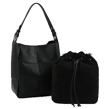 2-in-1 Woven Bucket Shoulder Bag Hobo
