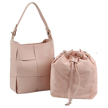 2-in-1 Woven Bucket Shoulder Bag Hobo