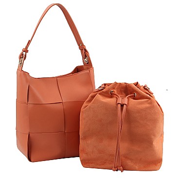 2-in-1 Woven Bucket Shoulder Bag Hobo