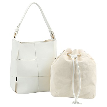 2-in-1 Woven Bucket Shoulder Bag Hobo