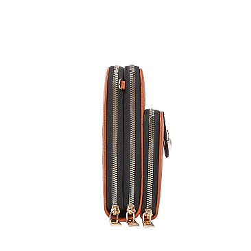 Queen-Bee Multi-Compartment Stripe Cell Phone - Crossbody Bag