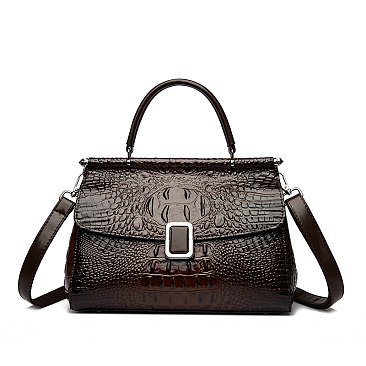Quality Crocodile Medium Size Buckled Satchel