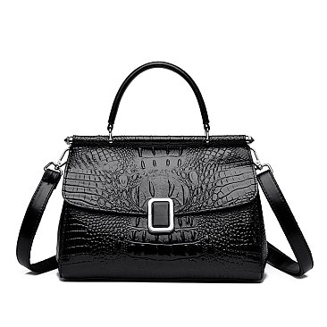 Quality Crocodile Medium Size Buckled Satchel