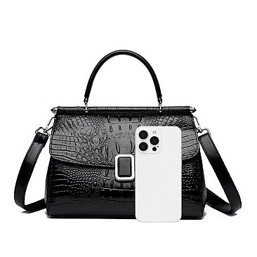 Quality Crocodile Medium Size Buckled Satchel