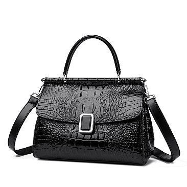 Quality Crocodile Medium Size Buckled Satchel