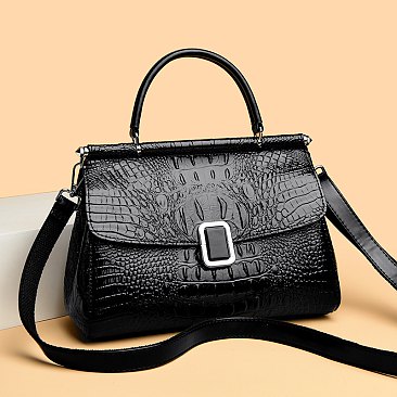 Quality Crocodile Medium Size Buckled Satchel