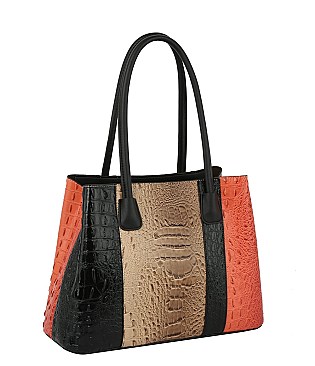 Ostrich Croc Multi Compartment Satchel