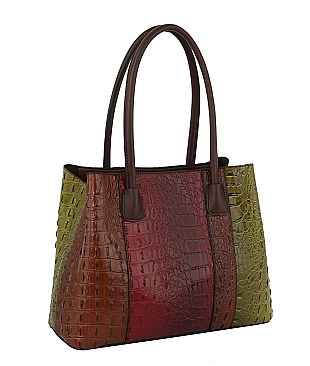 Ostrich Croc Multi Compartment Satchel