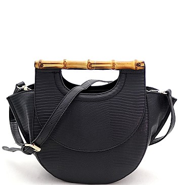 Lizard Print 2-Way Bamboo Handle Accent Wing Satchel